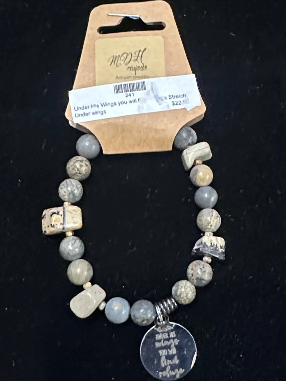 'Under His Wings' Gray Bead Charm Bracelet